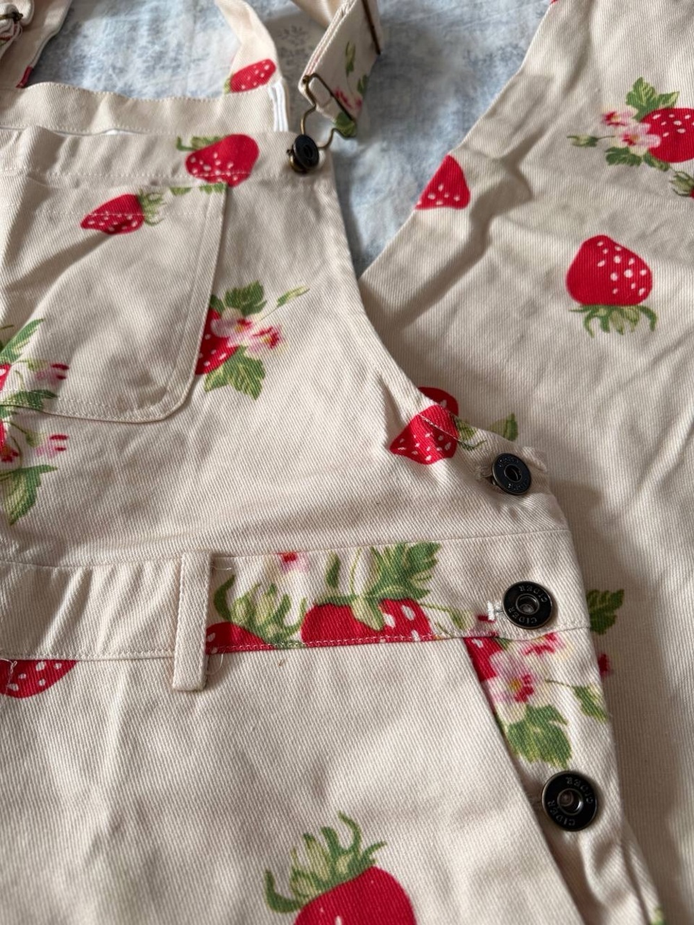 COTTON-BLEND SQUARE NECK STRAWBERRY WIDE LEG JUMPSUIT OVERALLS M - Picture 7 of 12